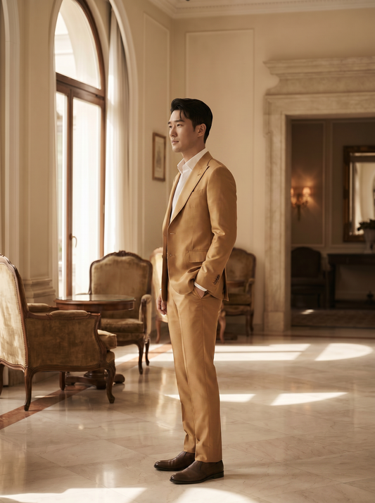 Honey Silk Blend Suit — Custom Made to Measure - side view