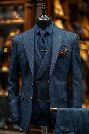Men's Dark Blue Wool Suit — Custom Made to Measure | SuitedNoir
