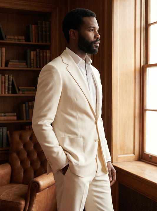 Ivory Wool Suit — Custom Made to Measure - side view
