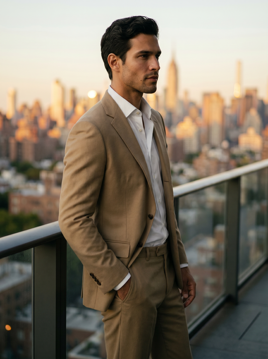 Khaki Wool Suit — Custom Made to Measure - side view