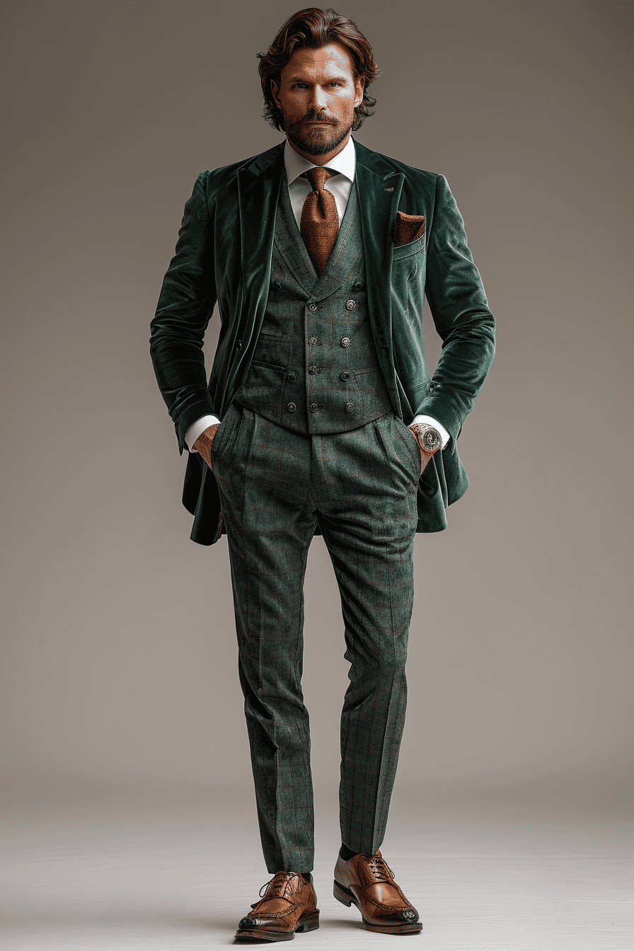 Khaki Velvet Graduation Suit — Custom Made to Measure