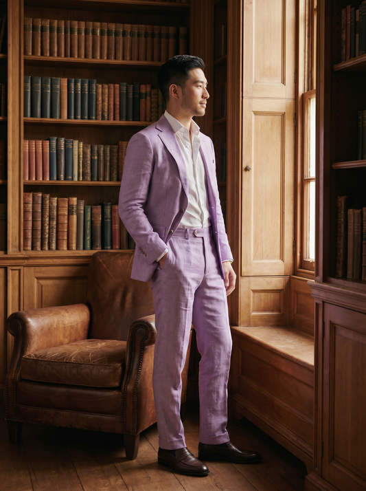 Lavender Linen Groomsmen Suit — Custom Made to Measure - side view
