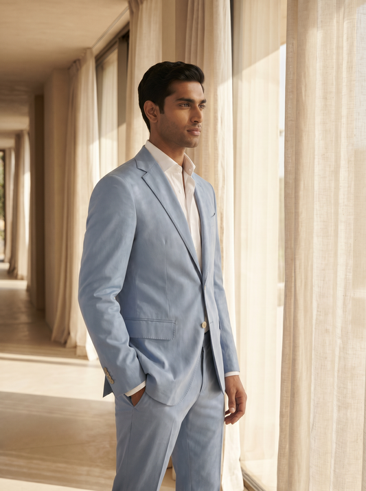 Light Blue Cotton Suit — Custom Made to Measure - side view