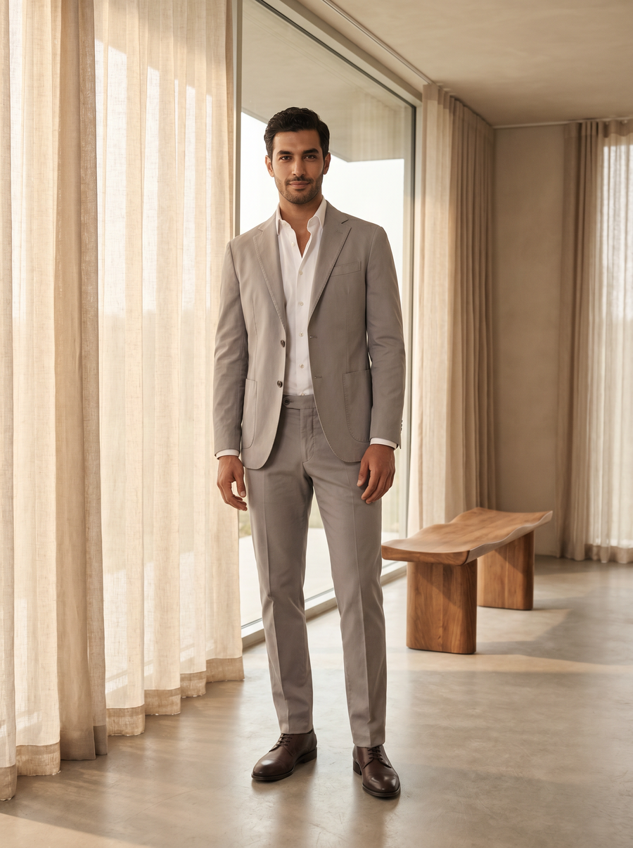 Light Gray Cotton Groomsmen Suit — Custom Made to Measure