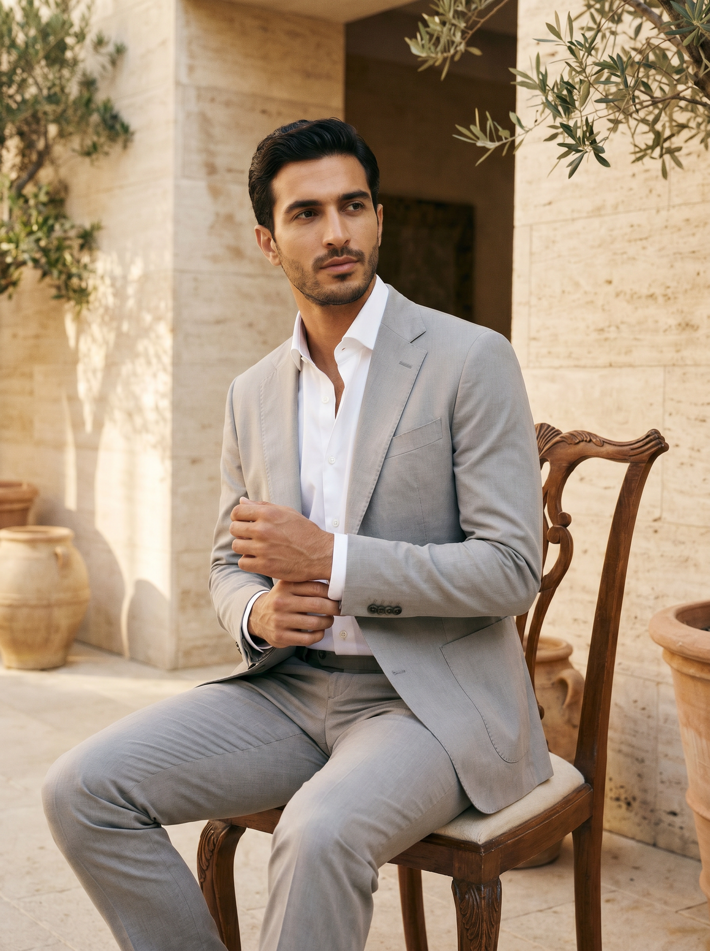 Light Gray Cotton Suit — Custom Made to Measure - seated view