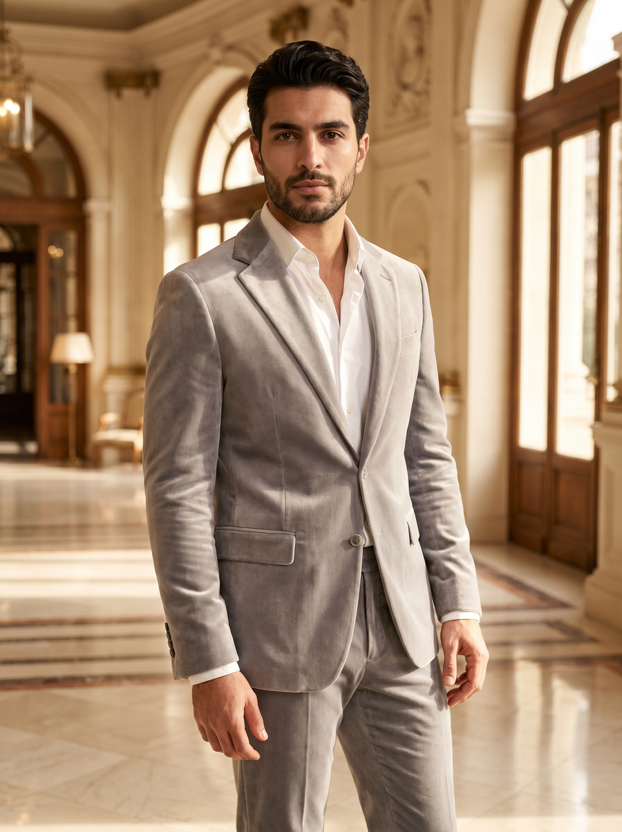 Light Gray Velvet Suit — Custom Made to Measure