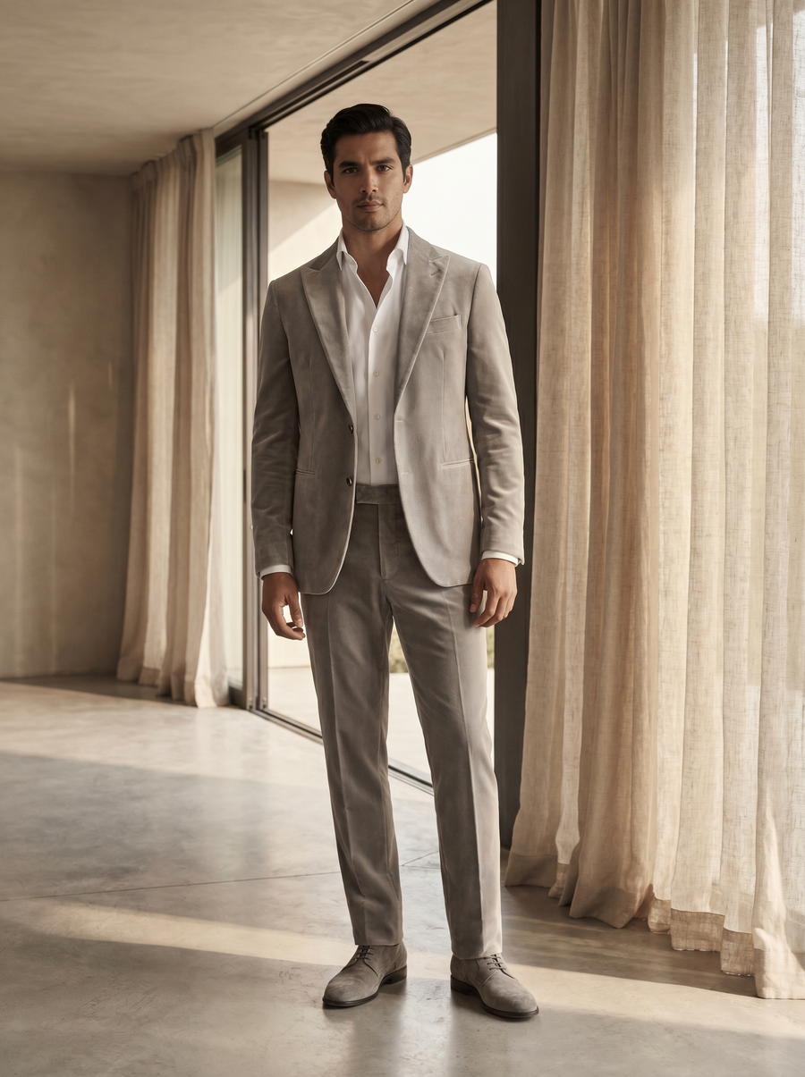 Light Grey Velvet Suit — Custom Made to Measure