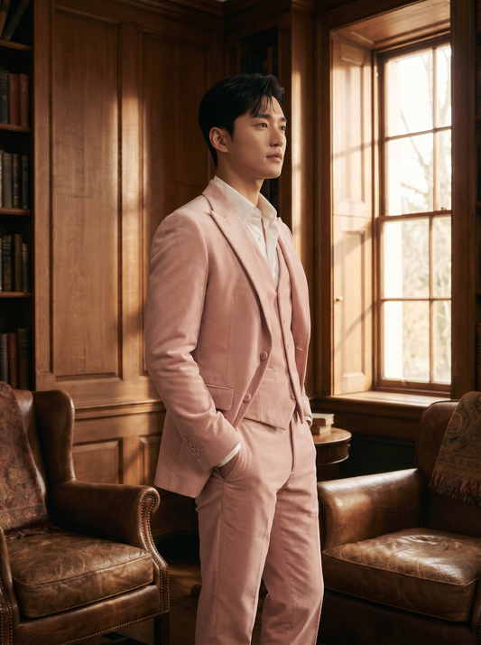 Light Pink Velvet 3-Piece Suit — Custom Made to Measure - side view