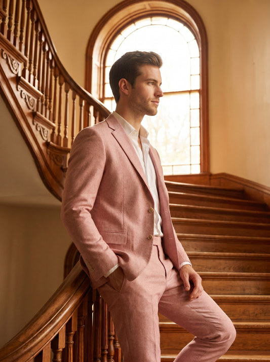 Light Pink Wool Groomsmen Suit — Custom Made to Measure - side view