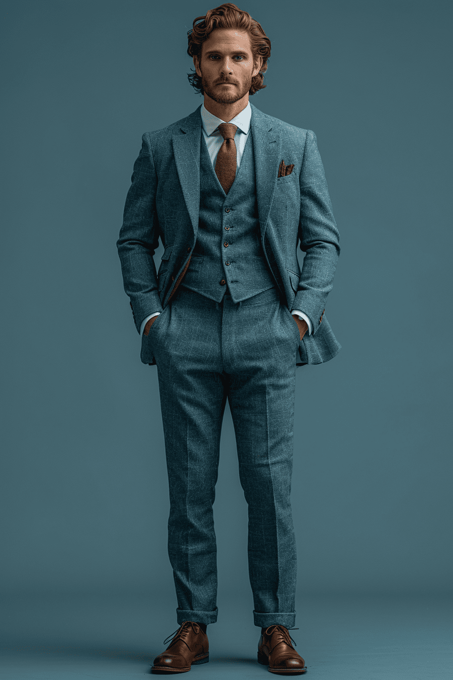 Light Blue Velvet Cocktail Party Suit — Custom Made to Measure