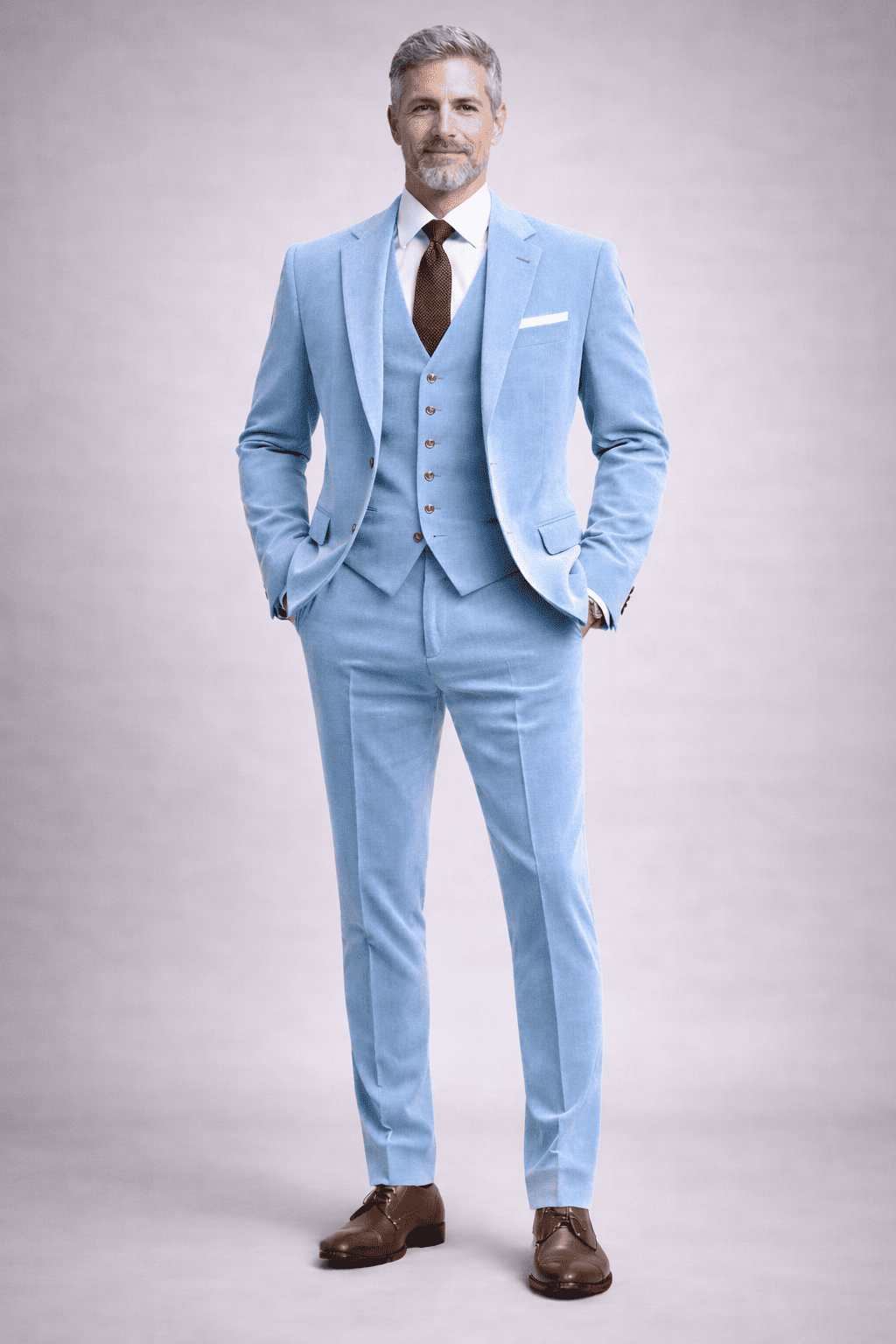 Light Blue Velvet Slim Fit Suit — Custom Made to Measure