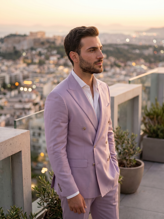 Lilac Silk Blend Double Breasted Suit — Custom Made to Measure - side view