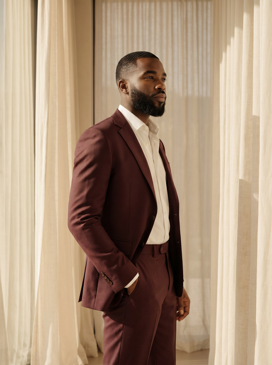 Maroon Silk Blend Suit — Custom Made to Measure - side view