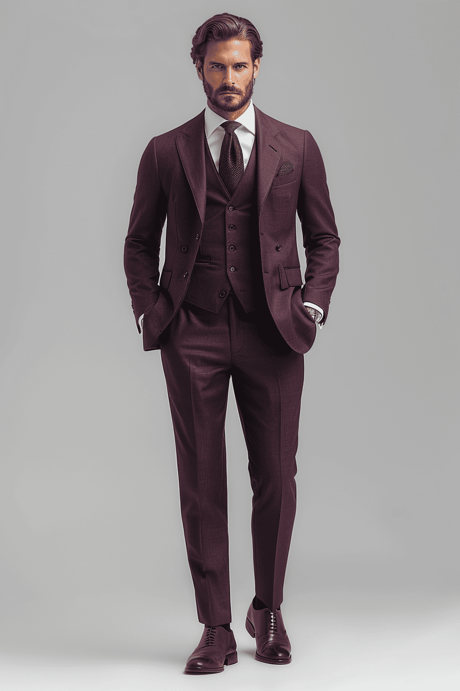 Maroon Wool Cocktail Party Suit — Custom Made to Measure