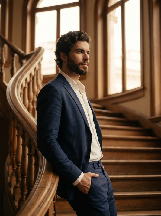 Midnight Blue Cotton Suit — Custom Made to Measure - side view