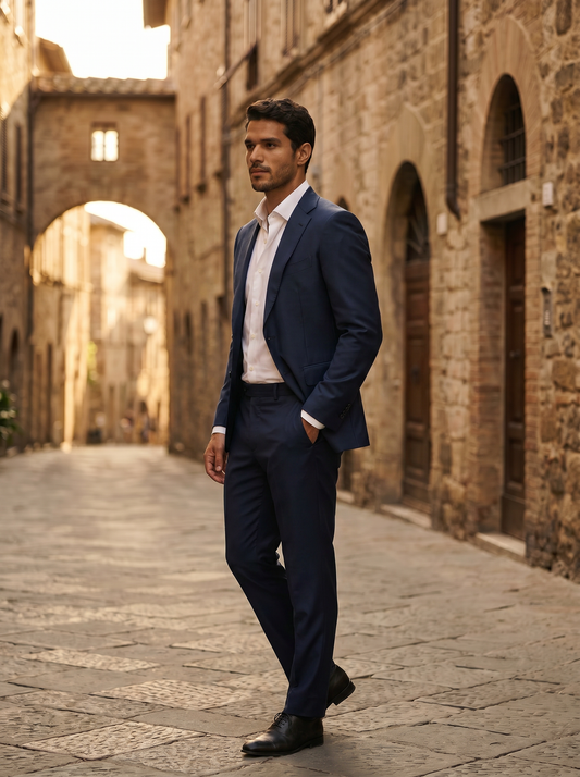 Midnight Blue Silk Blend Suit — Custom Made to Measure - side view