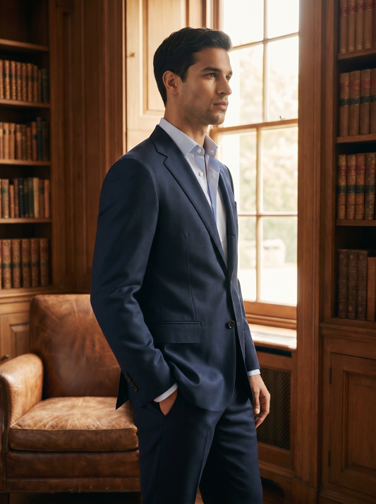 Midnight Blue Wool Suit — Custom Made to Measure - side view