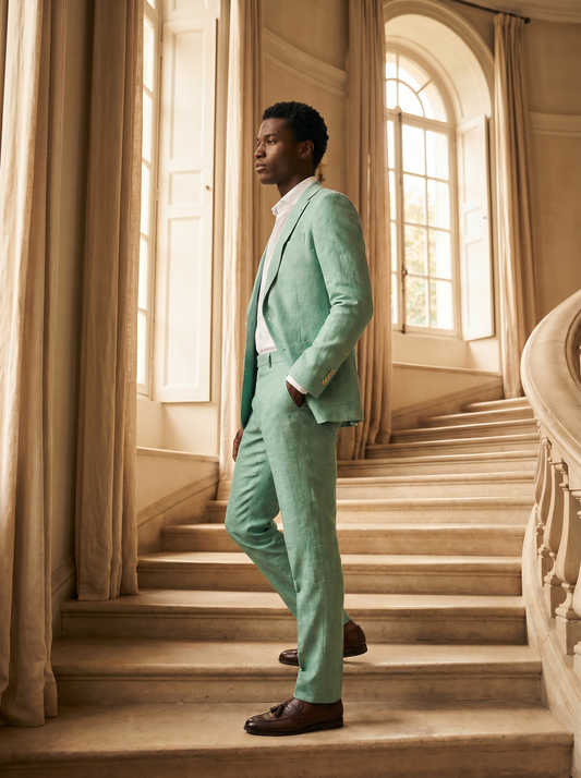 Mint Linen Suit — Custom Made to Measure - side view