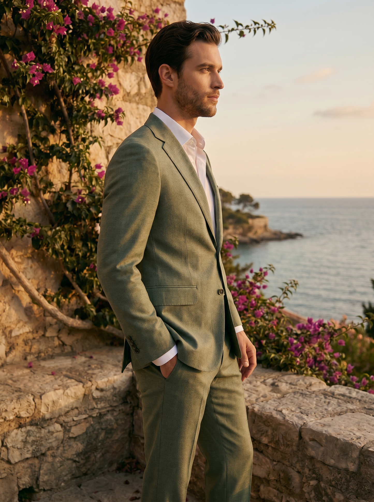 Mint Wool Groomsmen Suit — Custom Made to Measure - side view