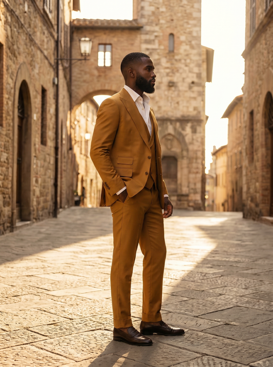 Mustard Silk Blend 3-Piece Suit — Custom Made to Measure - side view