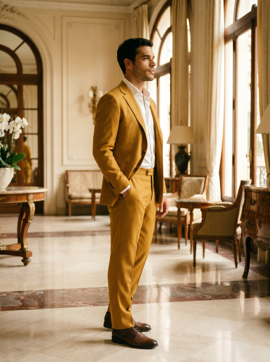 Mustard Wool Suit — Custom Made to Measure - side view