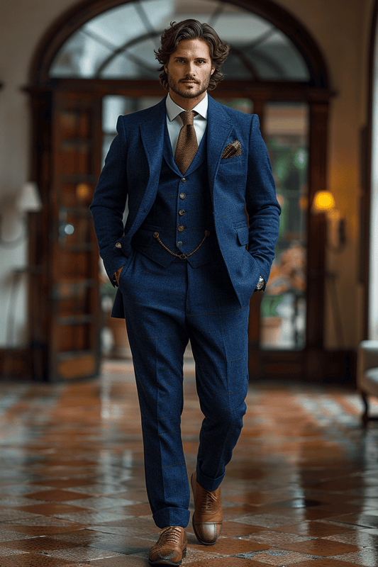 Navy Blue Cotton Graduation Suit — Custom Made to Measure
