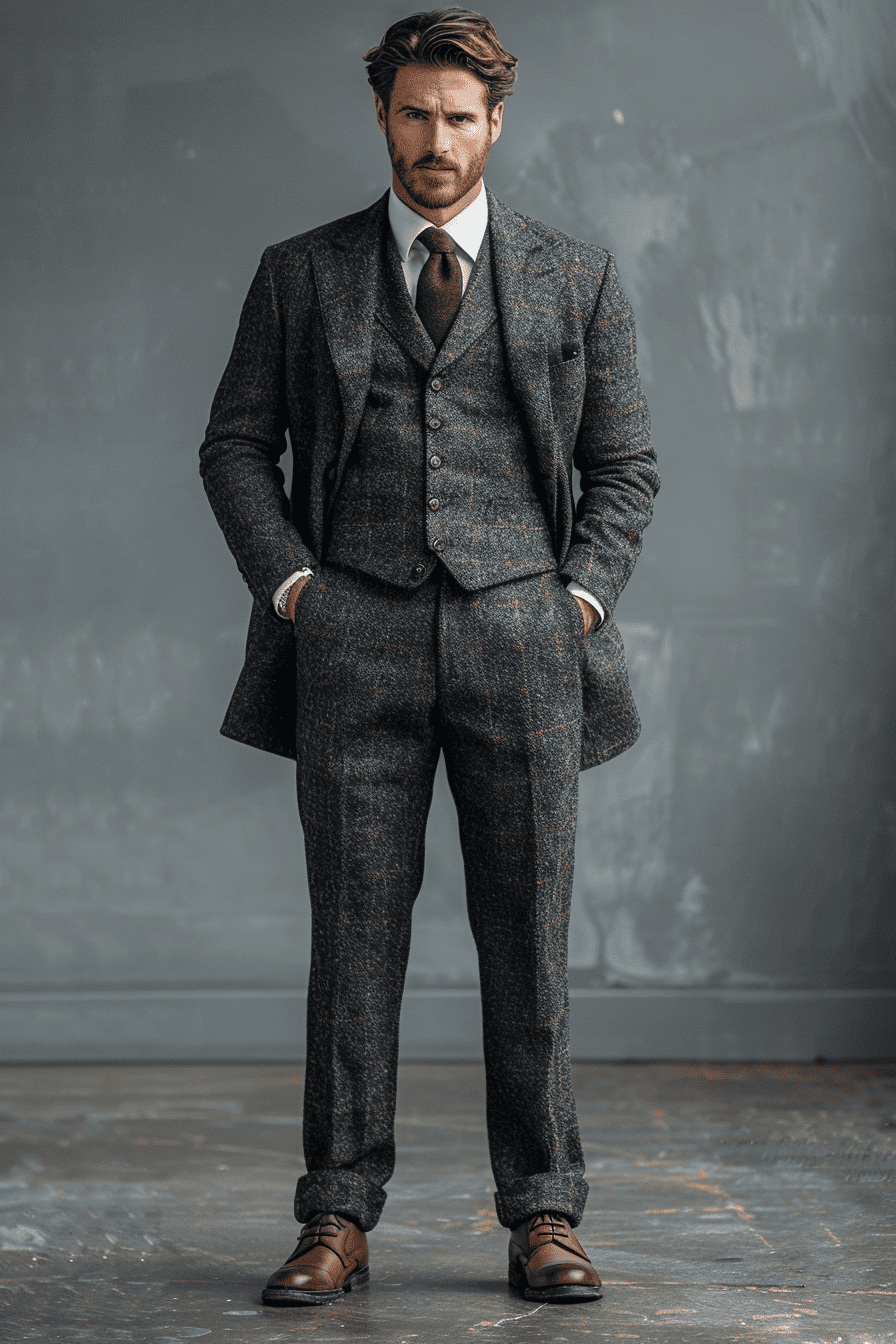 Navy Blue Tweed Suit — Custom Made to Measure