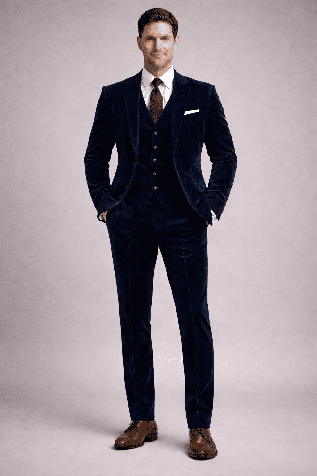 Navy Blue Velvet Slim Fit Suit — Custom Made to Measure