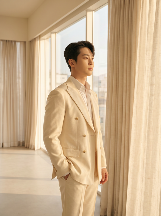 Off-White Wool Double Breasted Suit — Custom Made to Measure - side view
