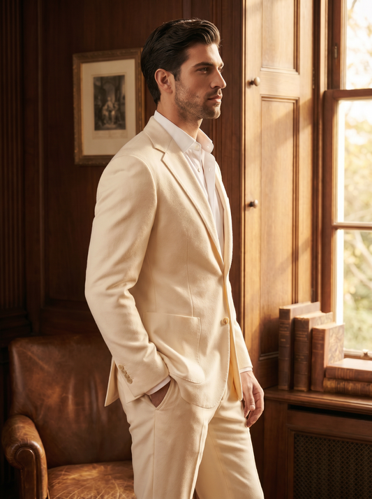 Off-White Wool Groomsmen Suit — Custom Made to Measure - side view