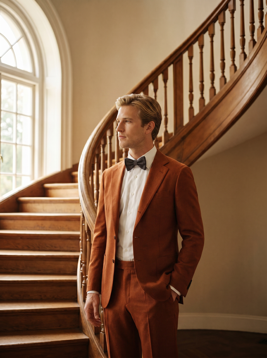 Orange Wool Black Tie Suit — Custom Made to Measure - side view
