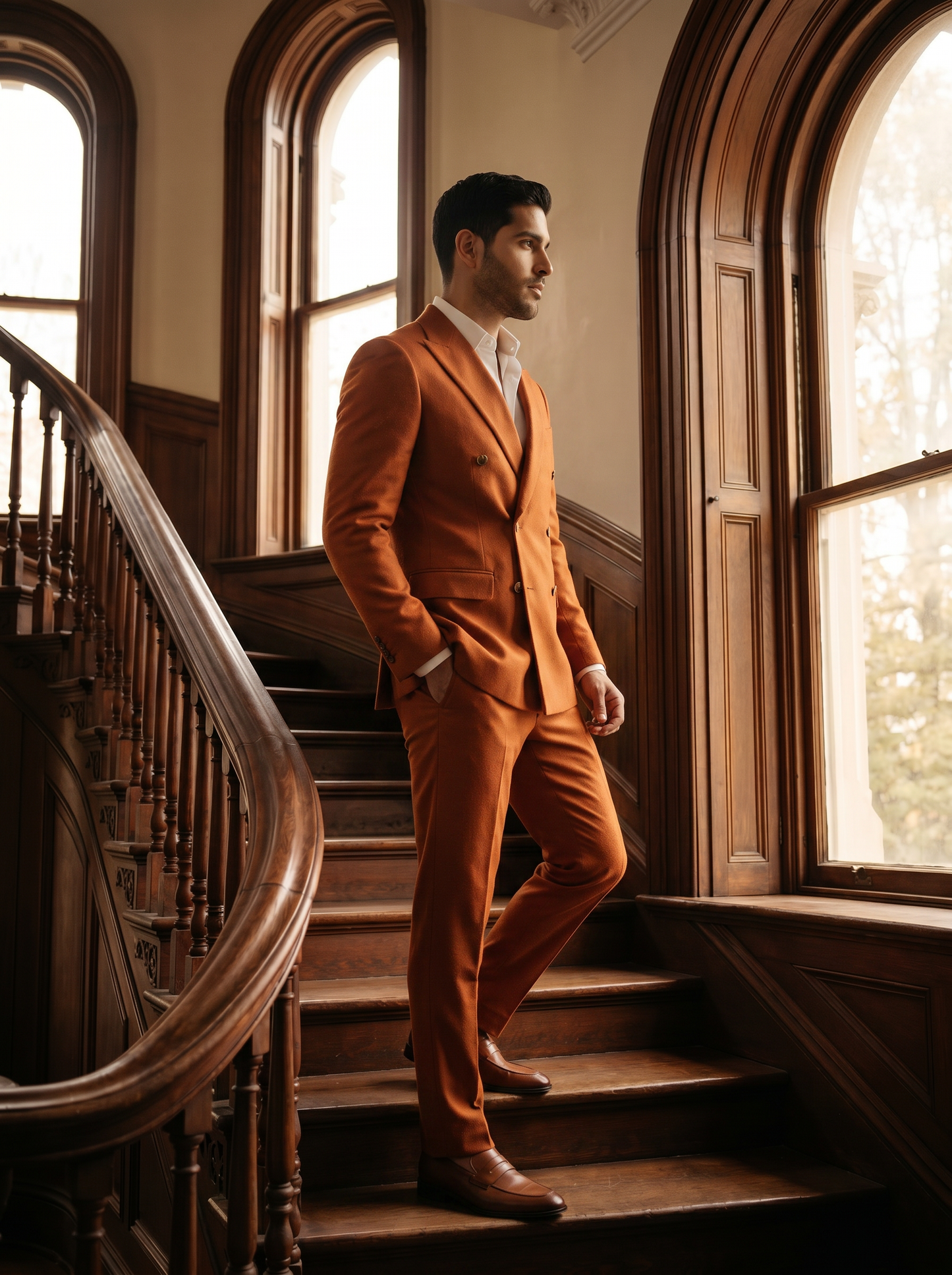 Orange Wool Double Breasted Suit — Custom Made to Measure - side view