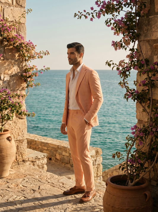 Peach Cotton Groomsmen Suit — Custom Made to Measure - side view