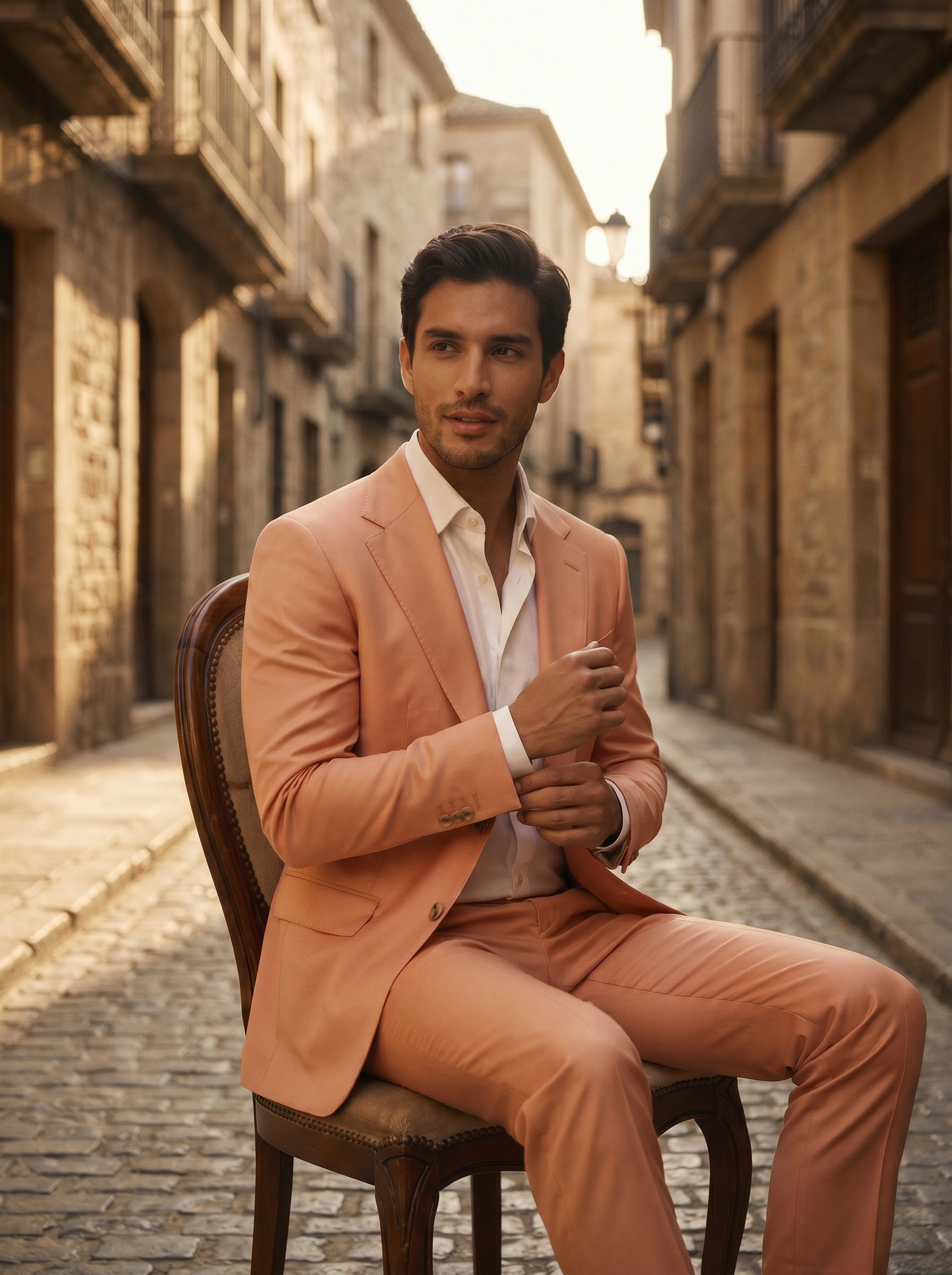 Peach Silk Blend Suit — Custom Made to Measure - seated view