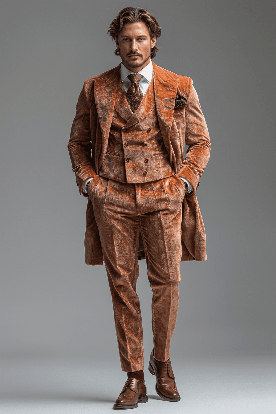 Peach Velvet Graduation Suit — Custom Made to Measure