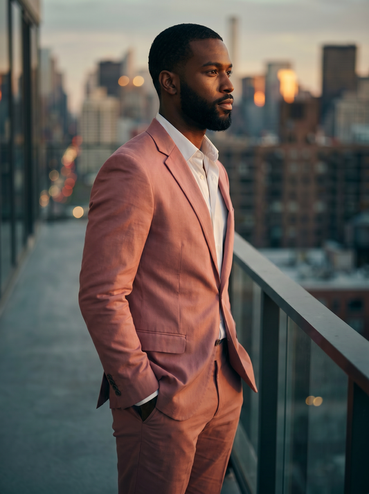 Pink Cotton Groomsmen Suit — Custom Made - side view