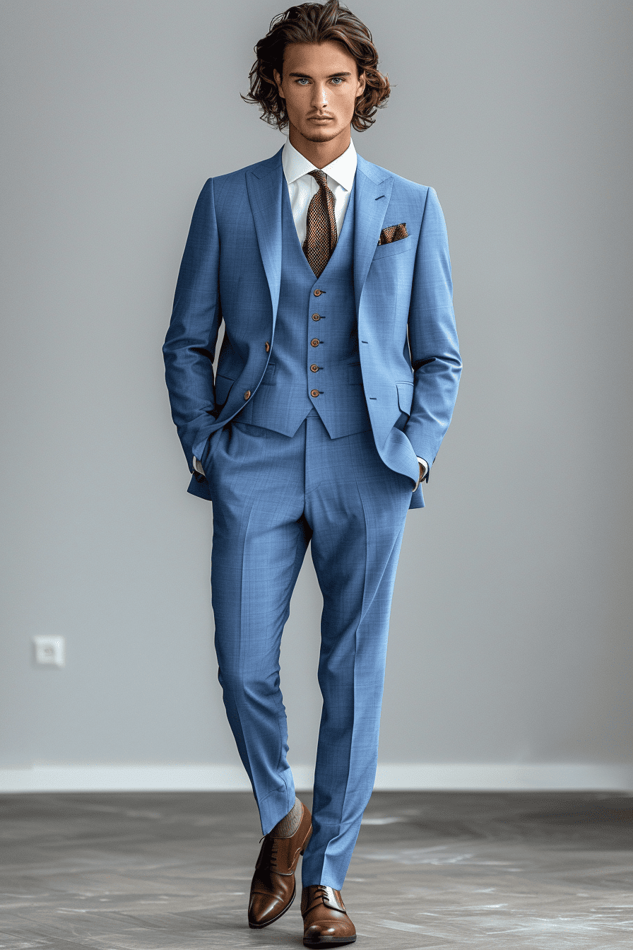 Powder Blue Wool Cocktail Party Suit — Custom Made to Measure