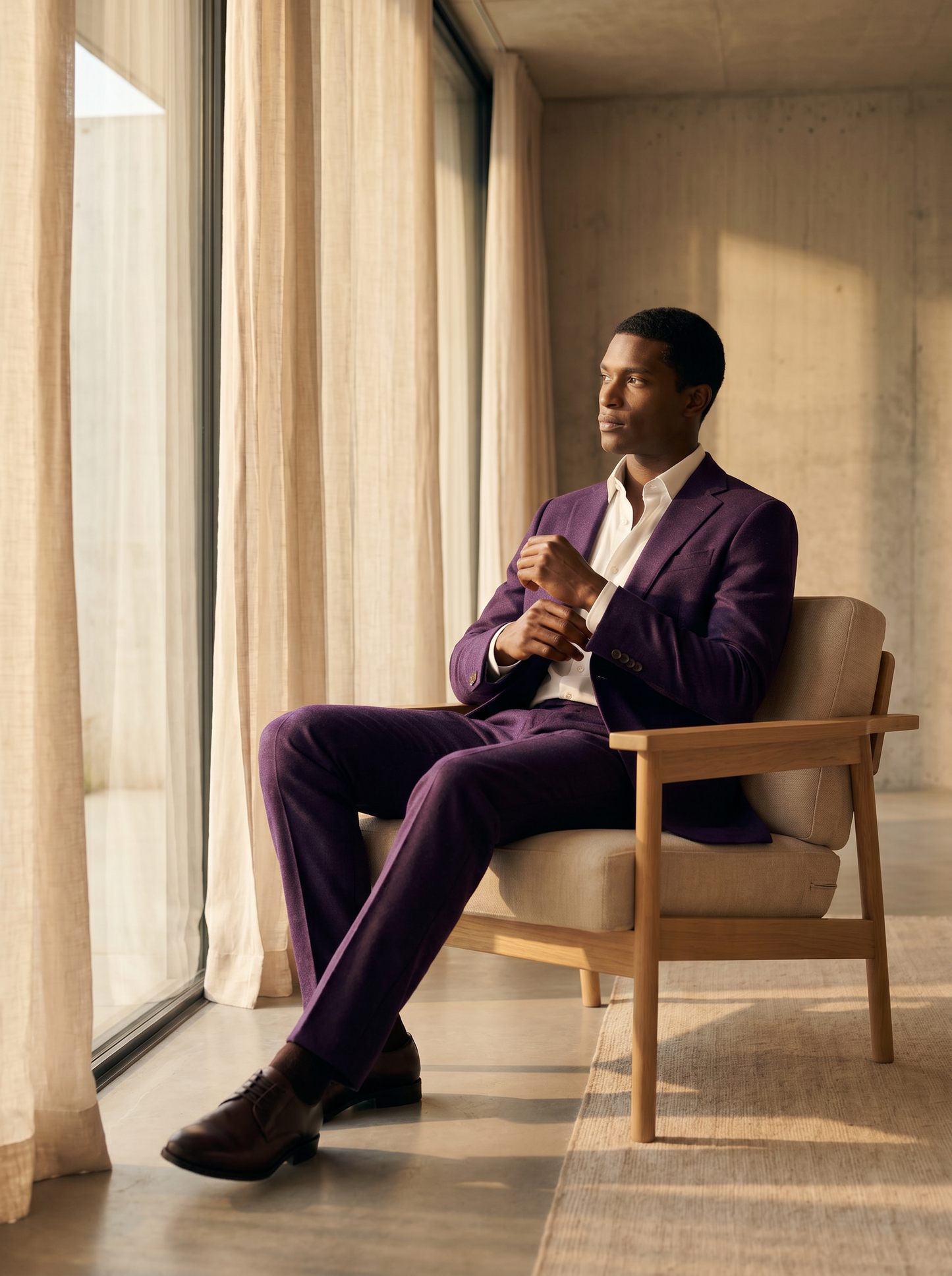 Purple Flannel Suit — Custom Made to Measure - seated view