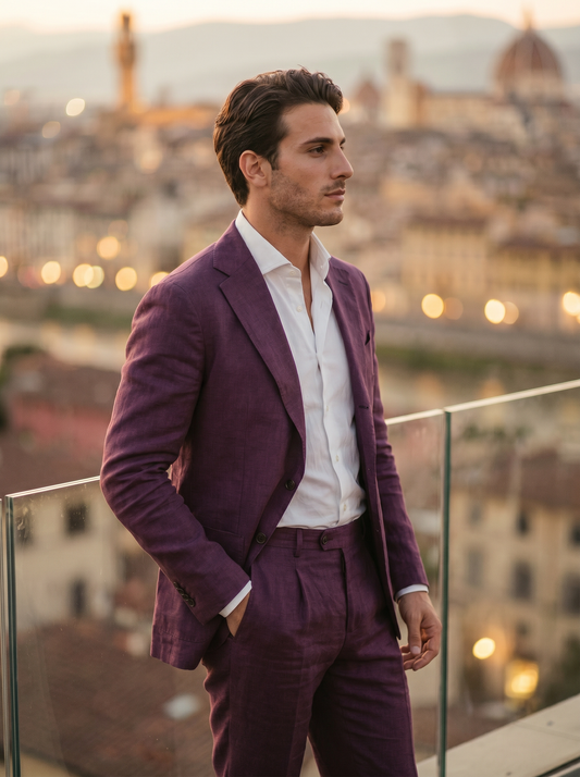 Purple Linen Groomsmen Suit — Custom Made to Measure - side view