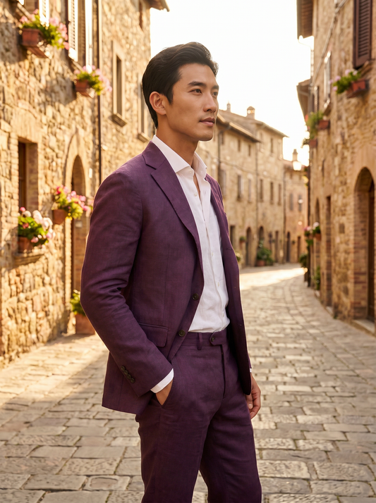 Purple Linen Suit — Custom Made to Measure - side view