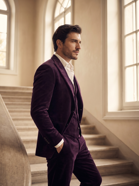 Purple Velvet 3-Piece Suit — Custom Made to Measure - side view