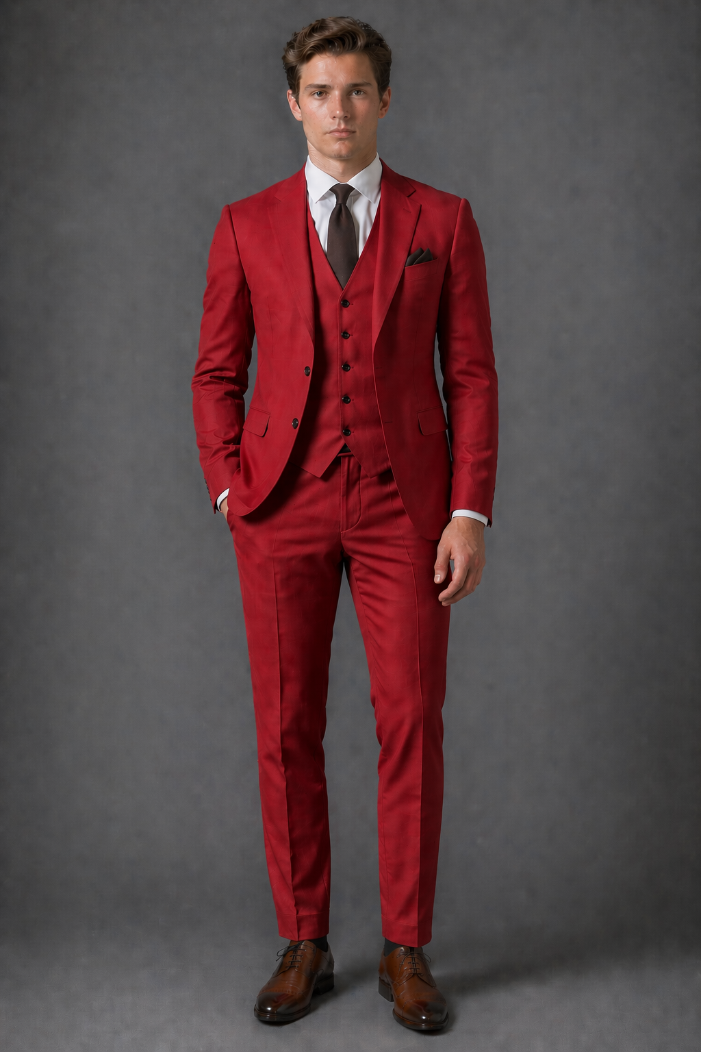 Red Cotton Slim Fit Suit — Custom Made to Measure