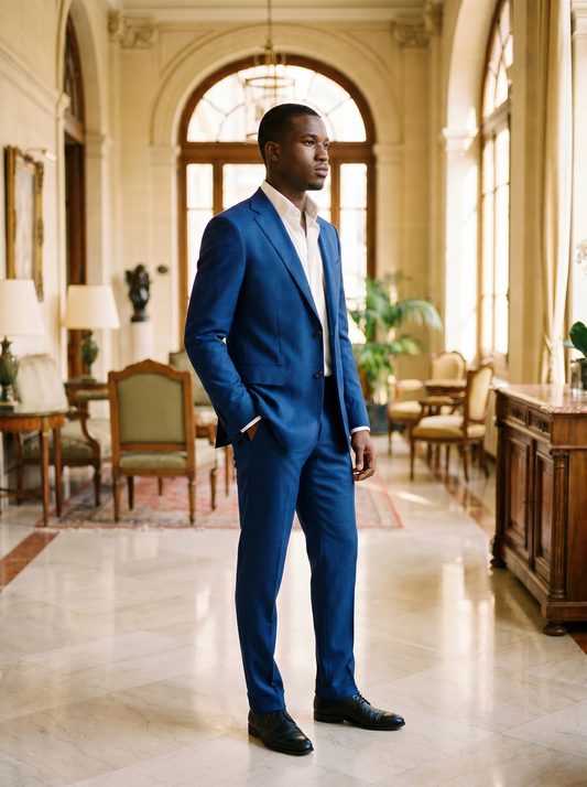 Royal Blue Wool Groomsmen Suit — Custom Made to Measure - side view