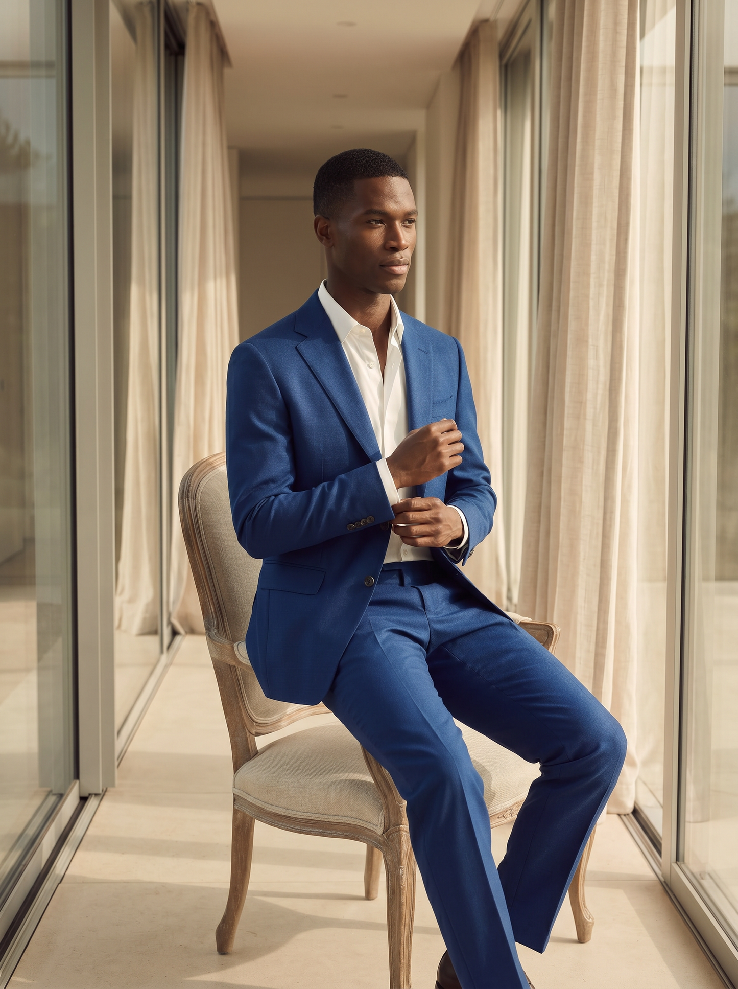 Royal Blue Wool Suit — Custom Made to Measure - seated view