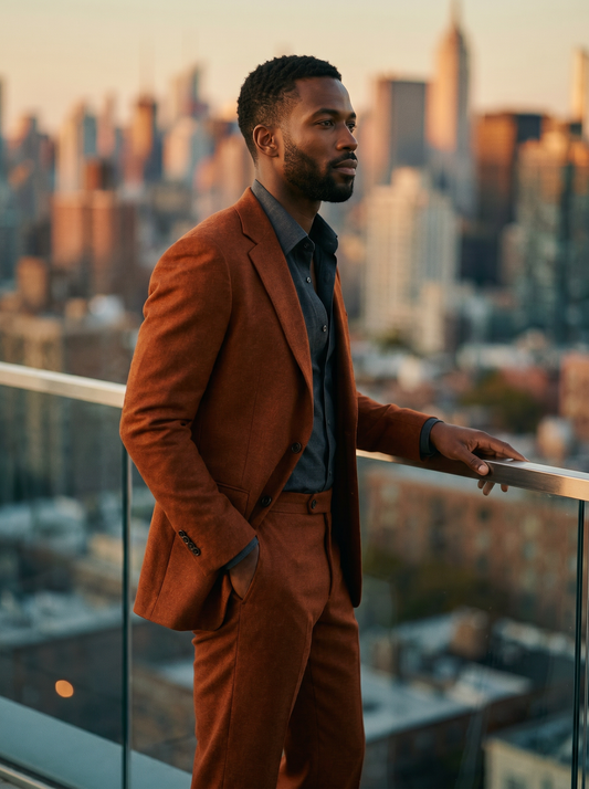 Rust Wool Groomsmen Suit — Custom Made to Measure - side view