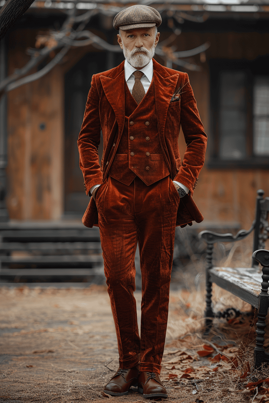 Rust Velvet Cocktail Party Suit — Custom Made to Measure