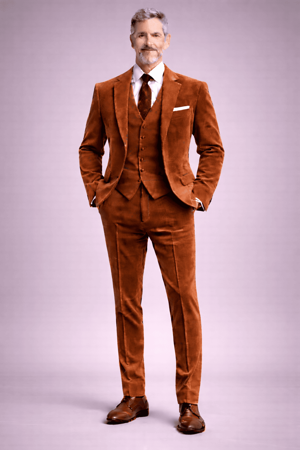 Rust Velvet Slim Fit Suit — Custom Made to Measure