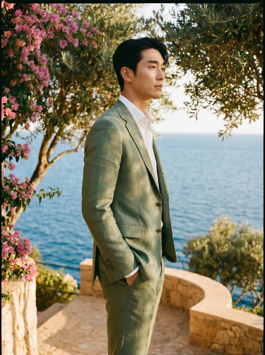 Sage Green Silk Blend Suit — Custom Made to Measure - side view