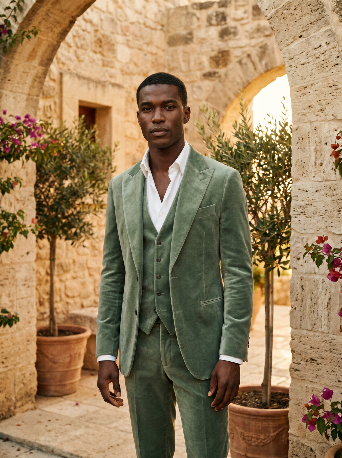 Sage Green Velvet 3-Piece Suit — Custom Made to Measure
