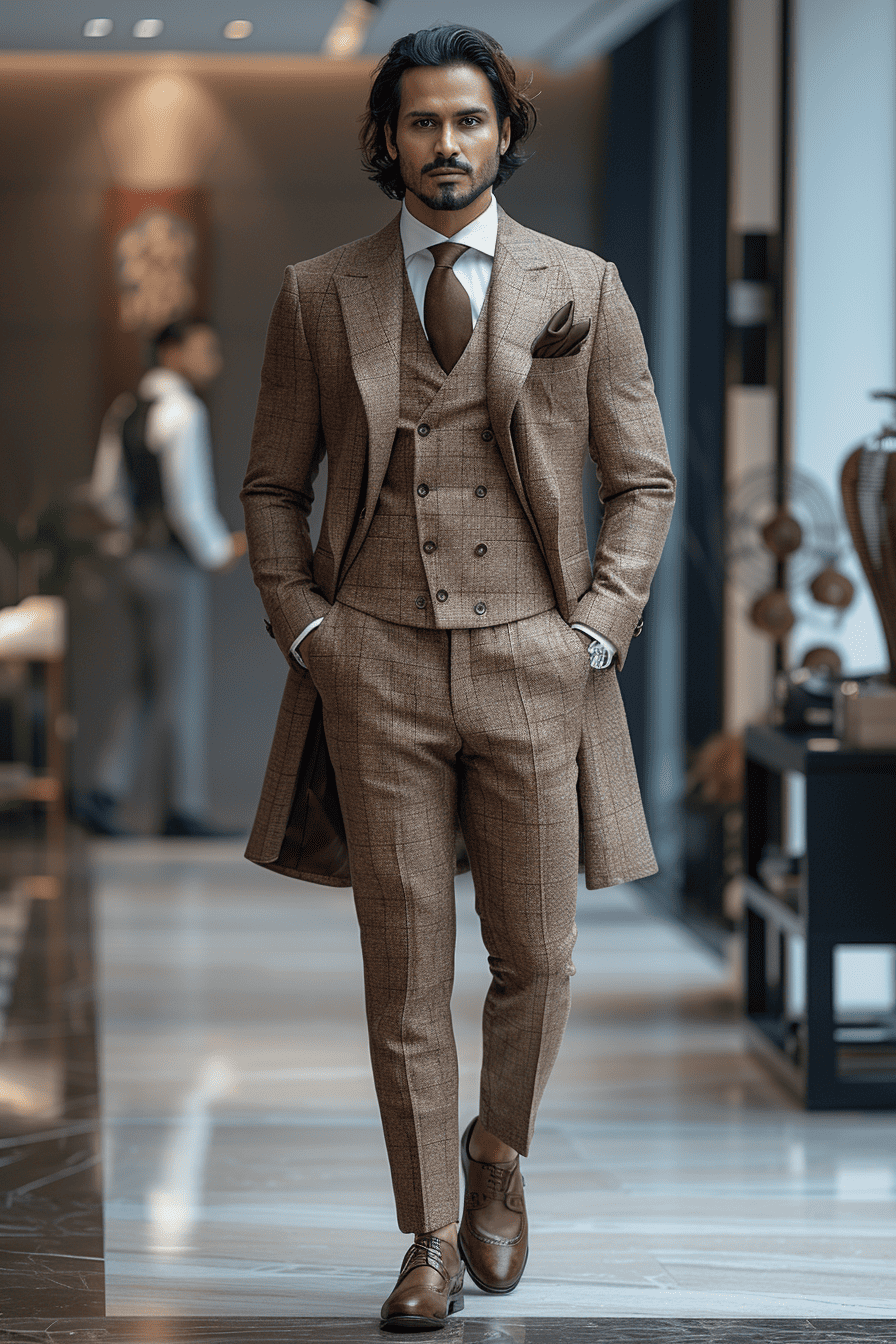 Sage Beige Velvet Cocktail Party Suit — Custom Made to Measure